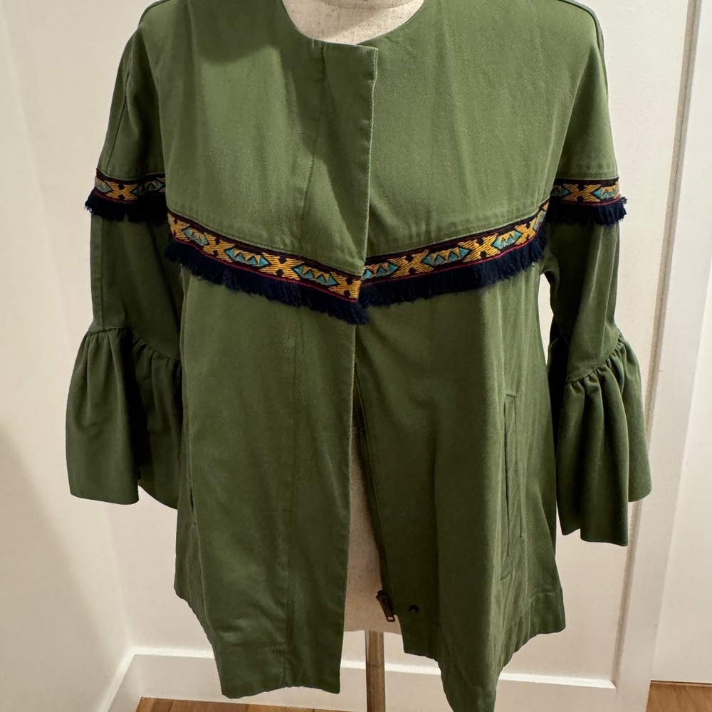Olive Green Lightweight Jacket with Flared Sleeves